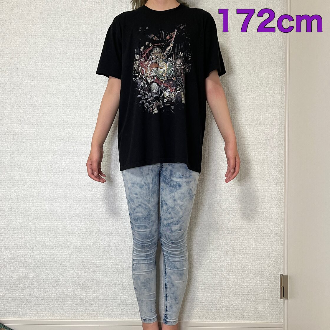 ブランド不明 半袖Tシャツ メンズM相当 アリスモチーフ 黒 古着 メンズ 