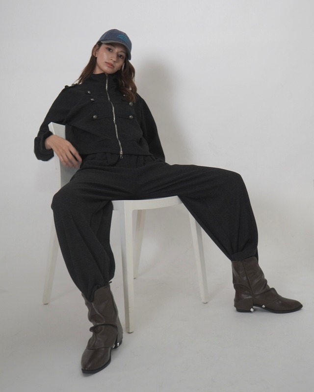 Twill fleece Napoleon zipJK ×tuckPT ／Gray fleece Napoleon zipJK ×tuckPT ／Black