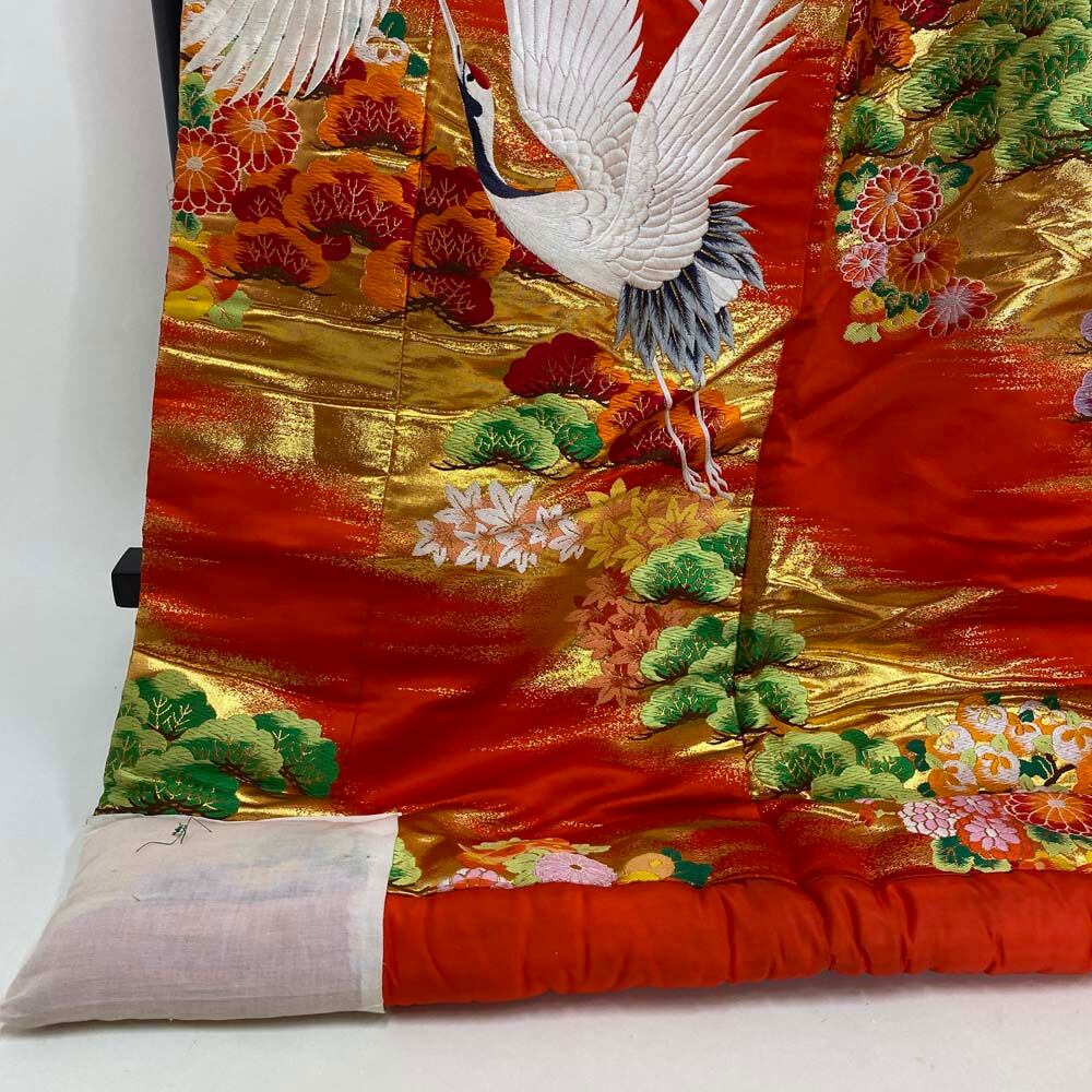 色打掛 正絹 鶴 刺繍 金 赤 打掛 花嫁衣裳 婚礼 リサイクル 中古  