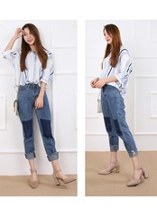 【0290】Chunky Heel Separate Pumps Shoes