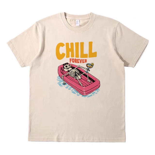 CHILL FOREVER スカル ユニークプリントTシャツ　2色　L0623