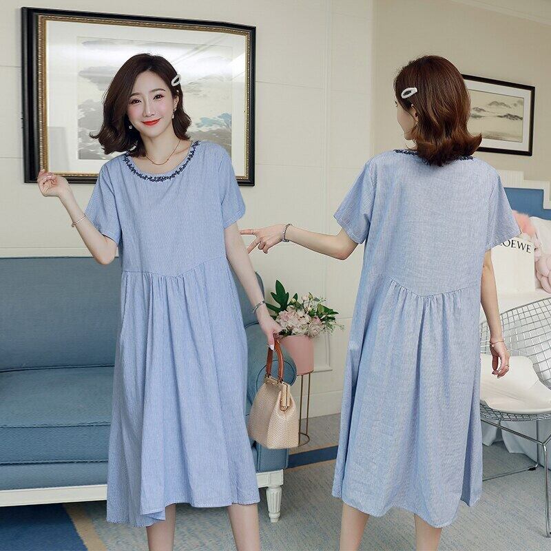 【新作】【送料無料】 8229＃サマーコットンマタニティロングドレスゆったりとした服妊娠中の女性妊娠中の仕事 夏物 AL expec352758587703