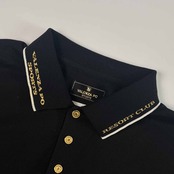VALENZA PO SPORTS バレンザポースポーツ ワッペンデザイン 金ボタン 鹿の子 半袖 ポロシャツ 40/ブラック×ゴールド レディース