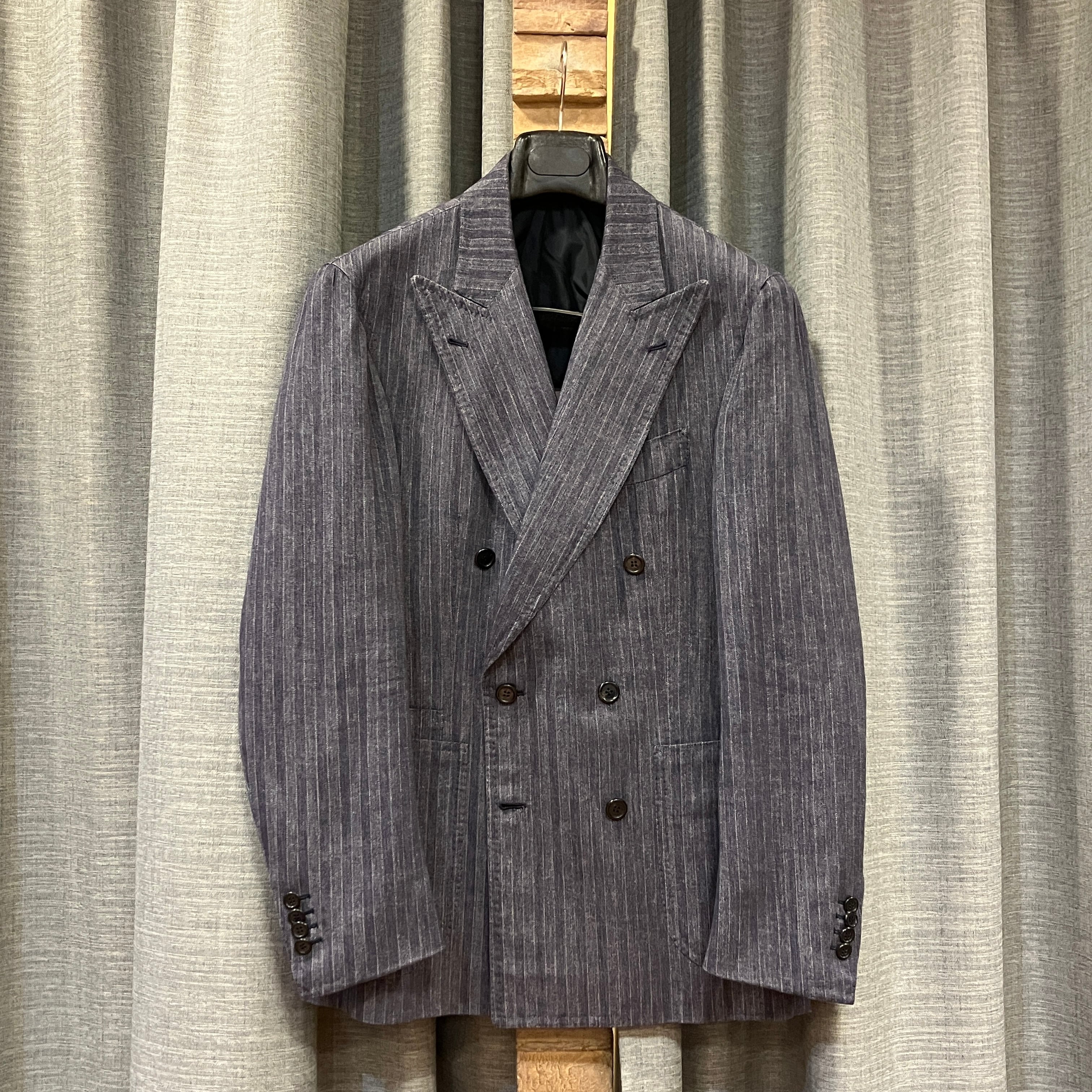 ORAZIO LUCIANO COTTON / LINEN STRIPE DOUBLE BREASTED JACKET《48