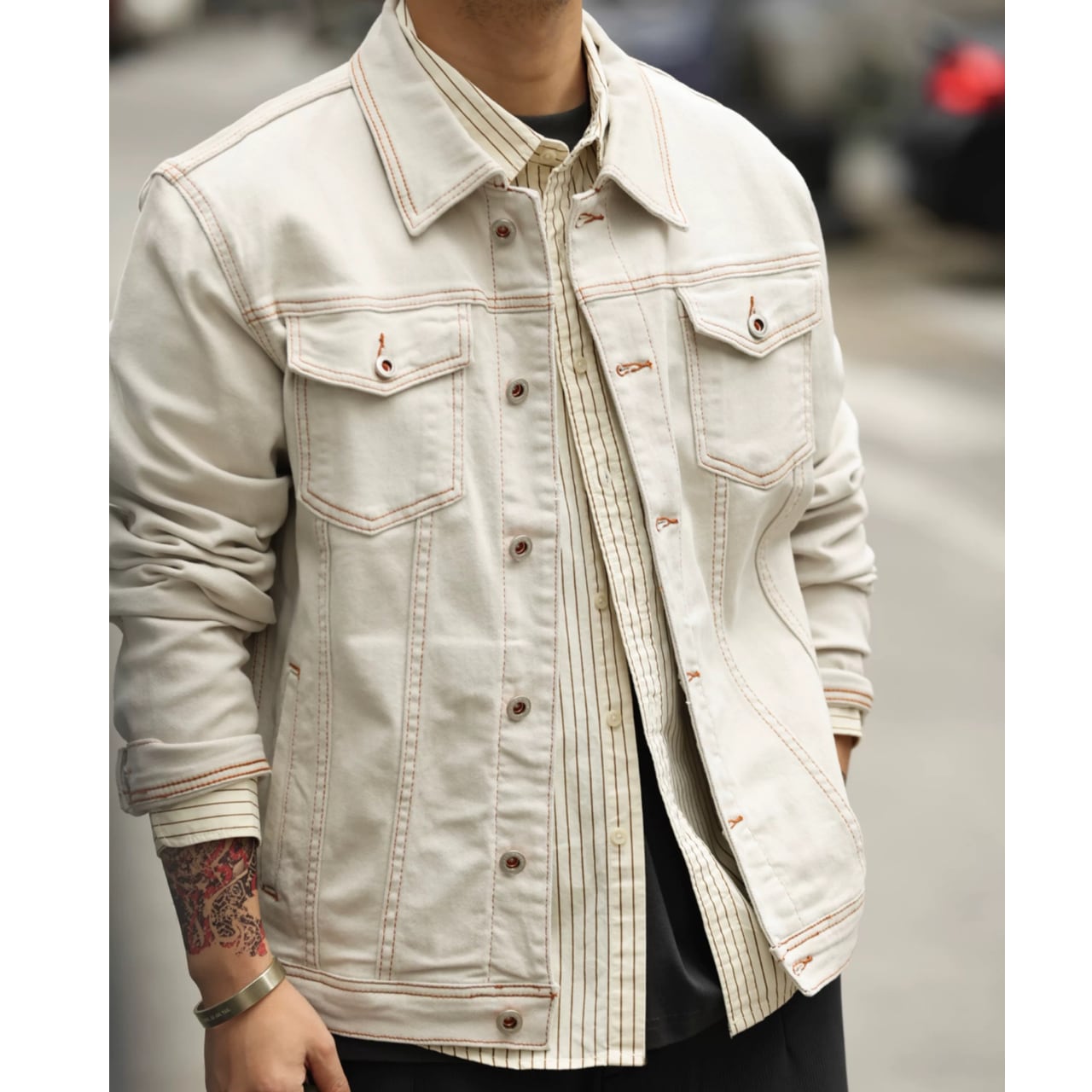 ロングスリーブ ボタンフロントステッチ入りデニムジャケット 00235