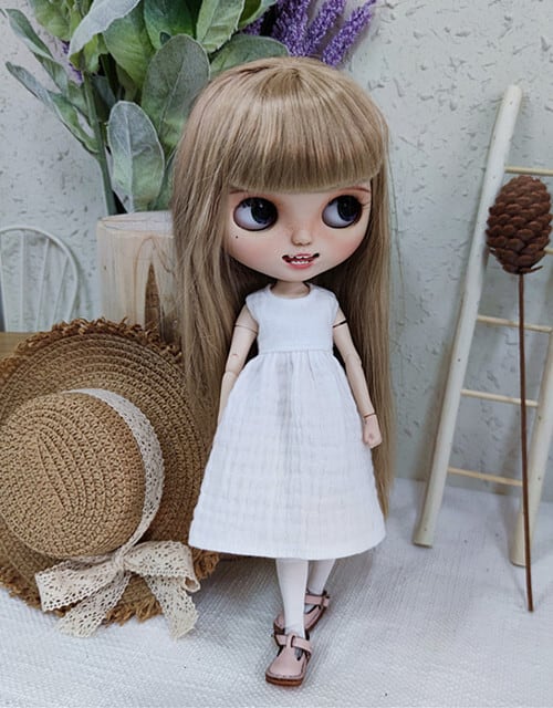 blythe人形サイズ ドール服 白色 シンプルワンピース | ドール服の通販