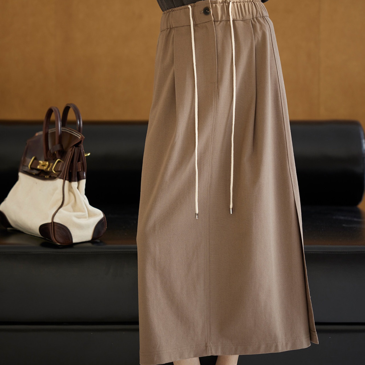 Drawstring A-Line Midi Skirt  T4517