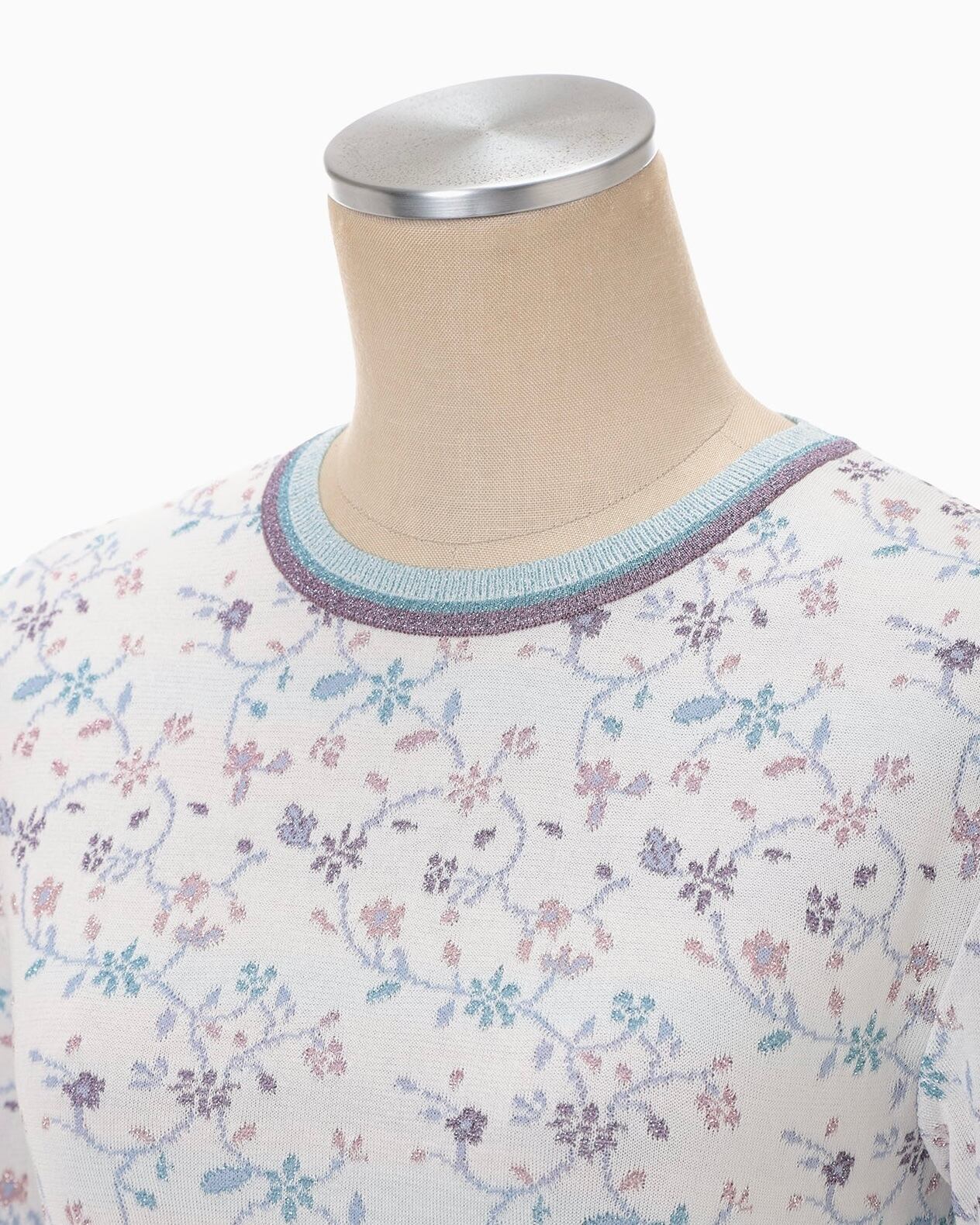 Mame Kurogouchi】Floral Motif Glitter Short Sleeve Knit Top/white