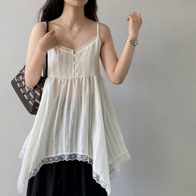 Irregular Lace ストラップドレス [26010267]