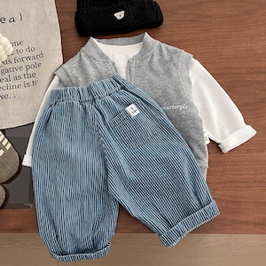 ベビー 春新作 韓国風 ストライプ ゆったり デニム パンツ