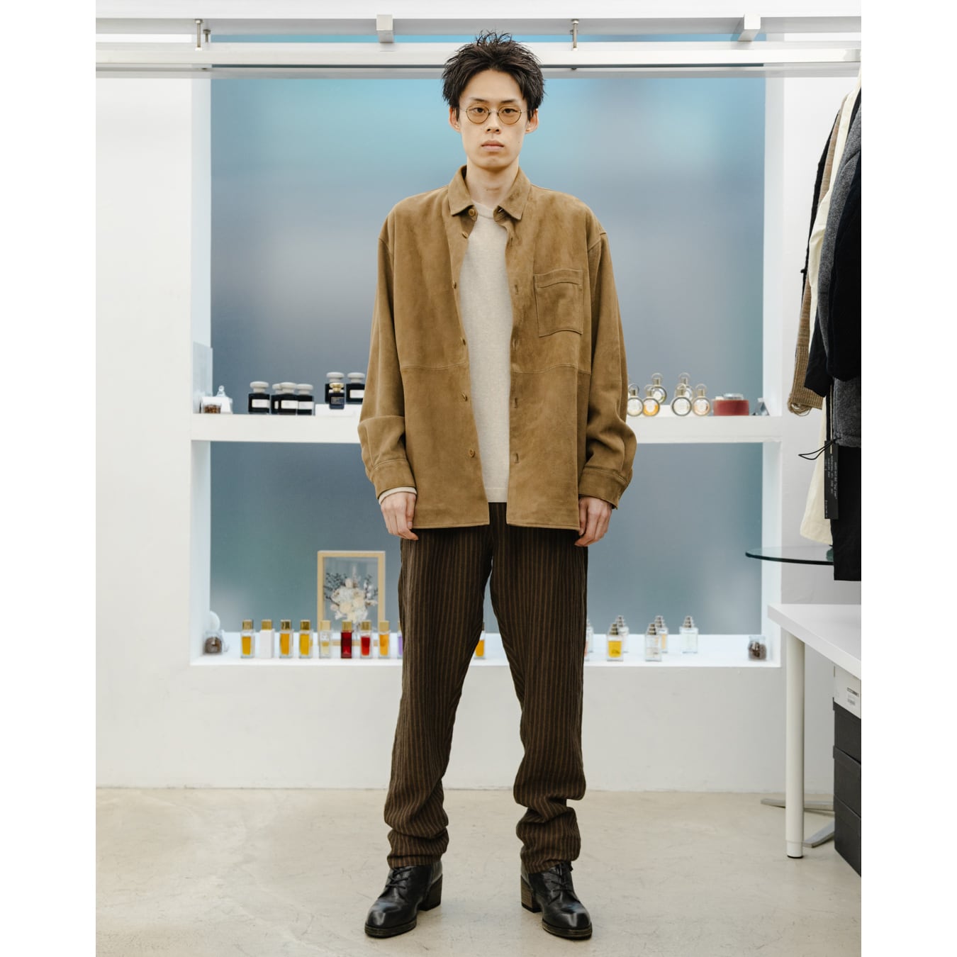 Blanc YM ブランワイエム　コーデュロイシャツ　メンズ Blanc YM] (ブランワイエム) BL-24A-GSWS Goat Suede Wide Shirt