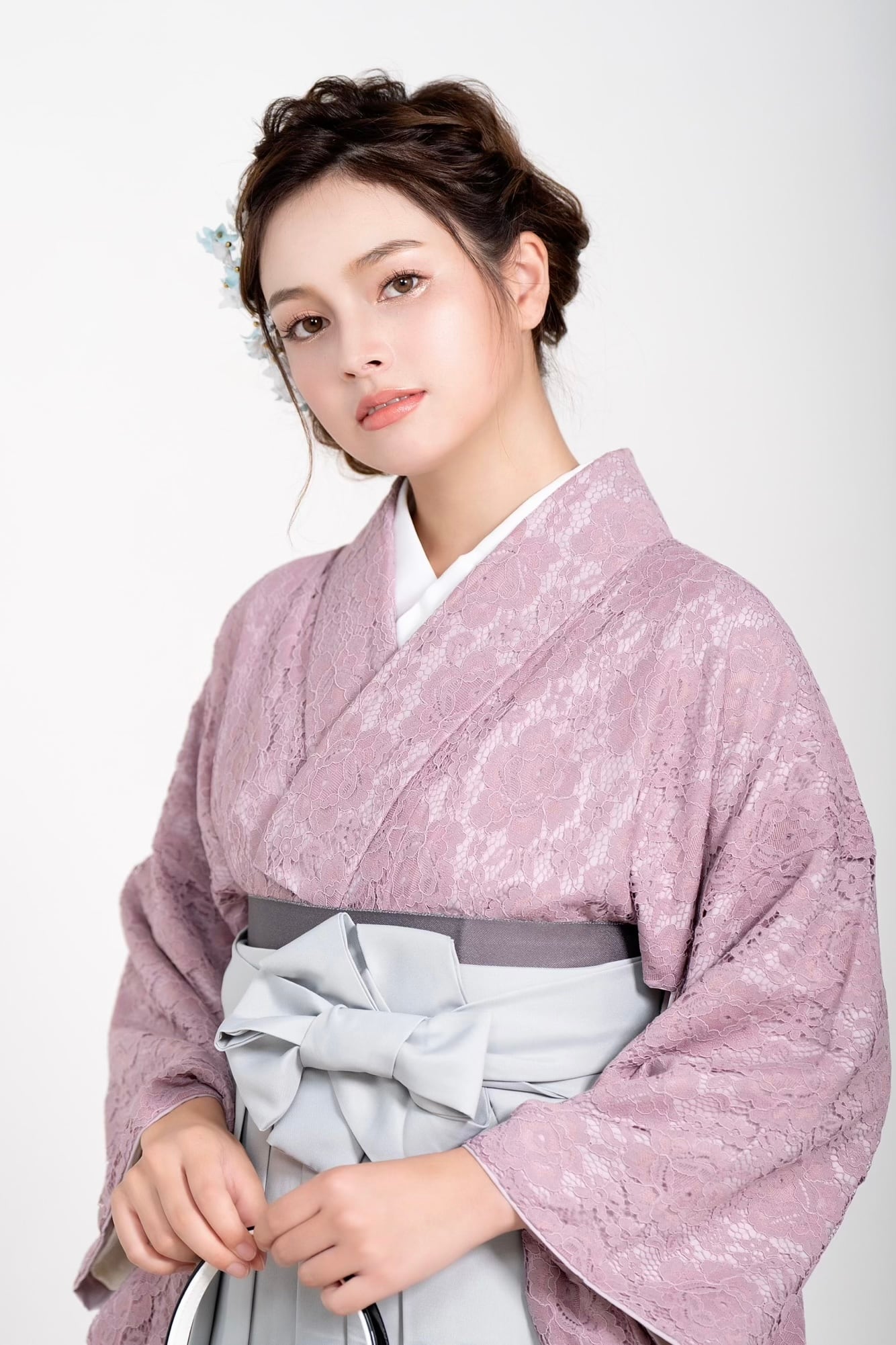 Kimono Sienne 卒業式袴3点セット レース二尺袖 くすみピンクレース
