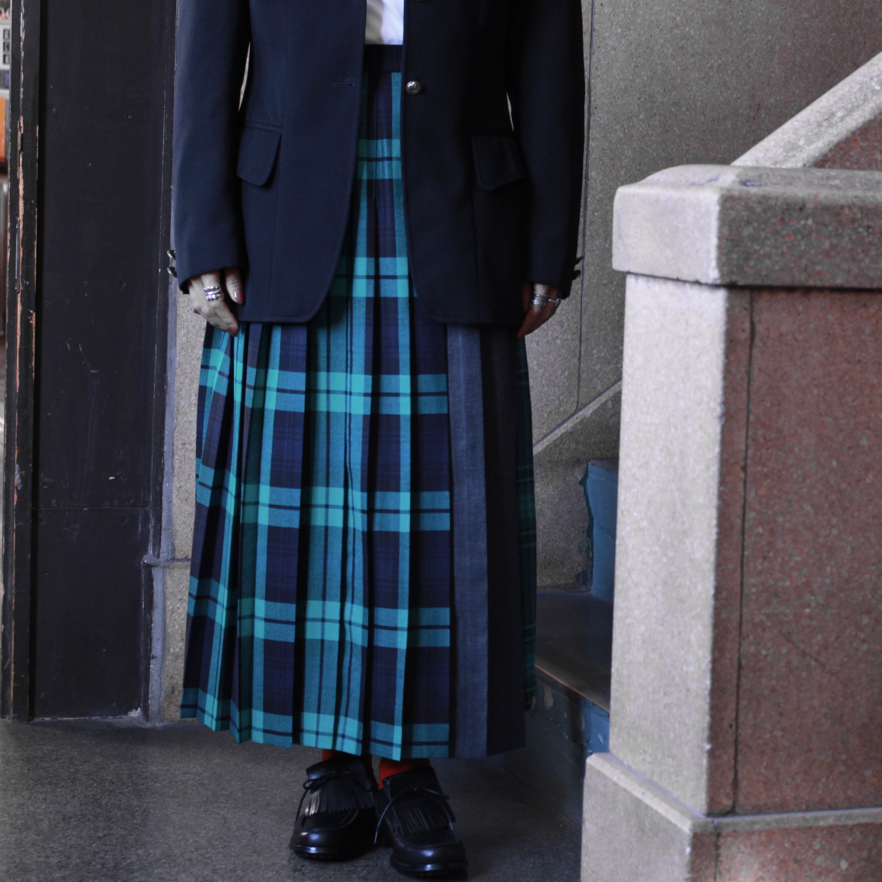 O'NEIL OF DUBLIN pleated skirt - green check -