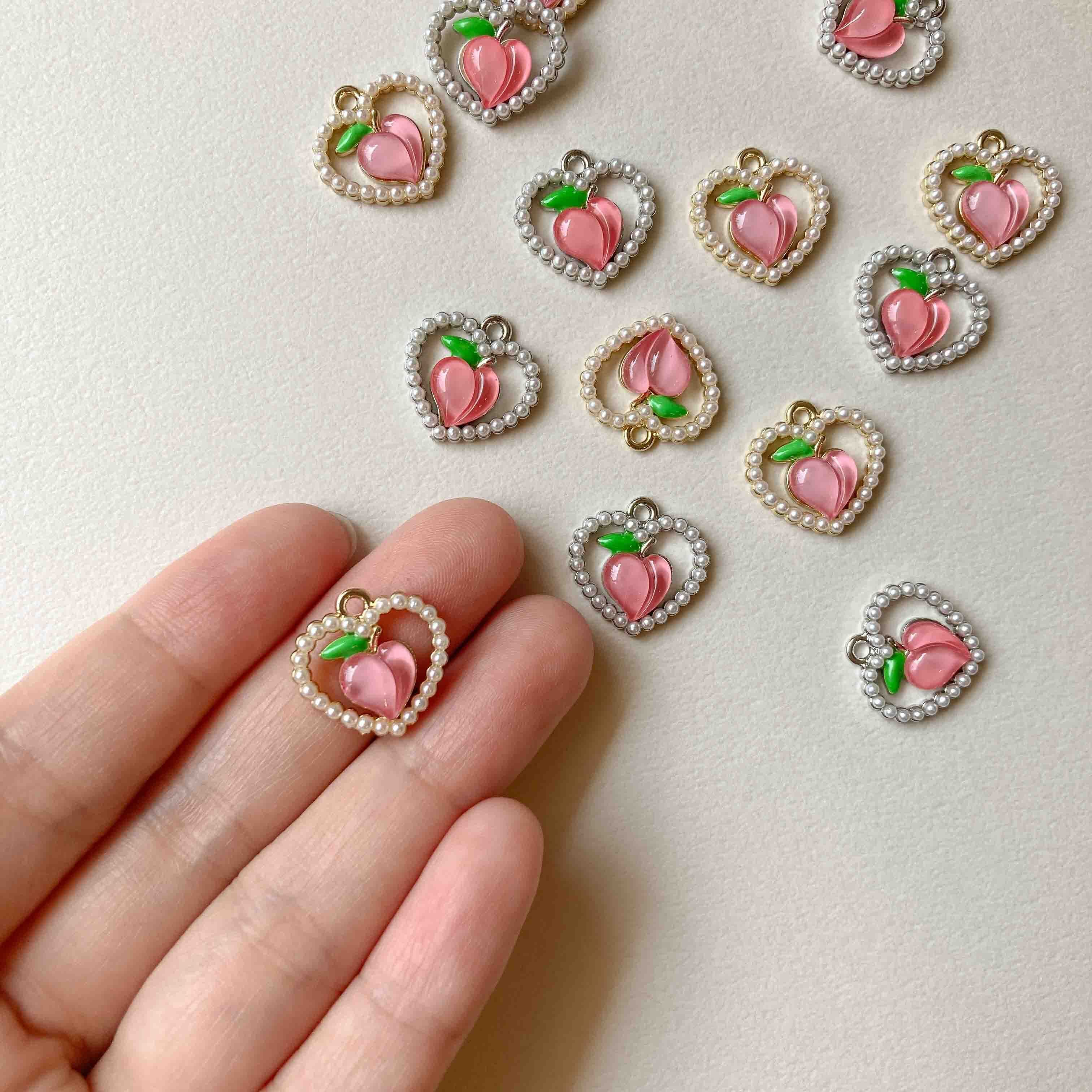 ハートパール縁ももチャーム | Dua-アクセサリーパーツショップ