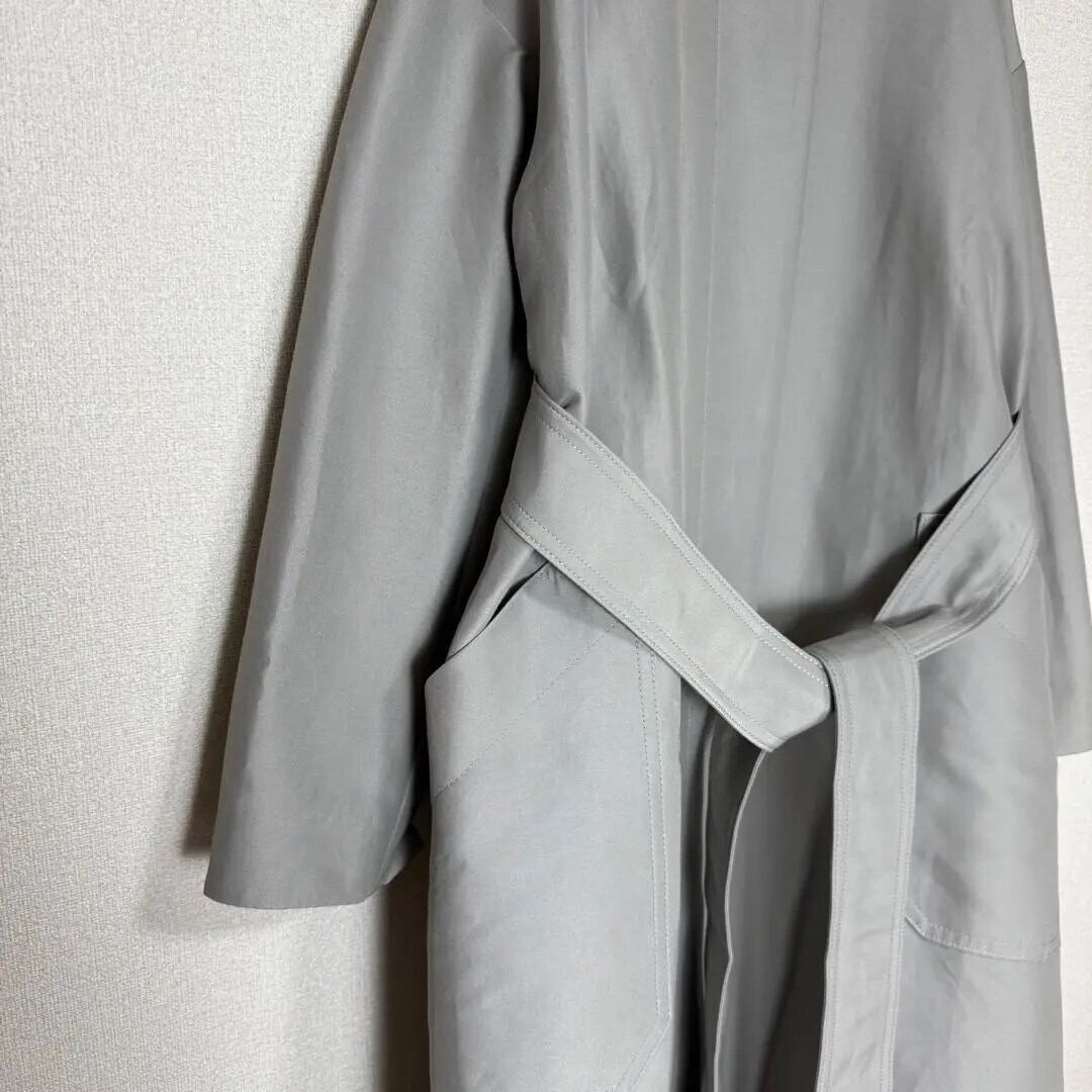CYCLAS☆ゆったりオーバーサイズ☆シャンタンノーカラーコート☆グレー