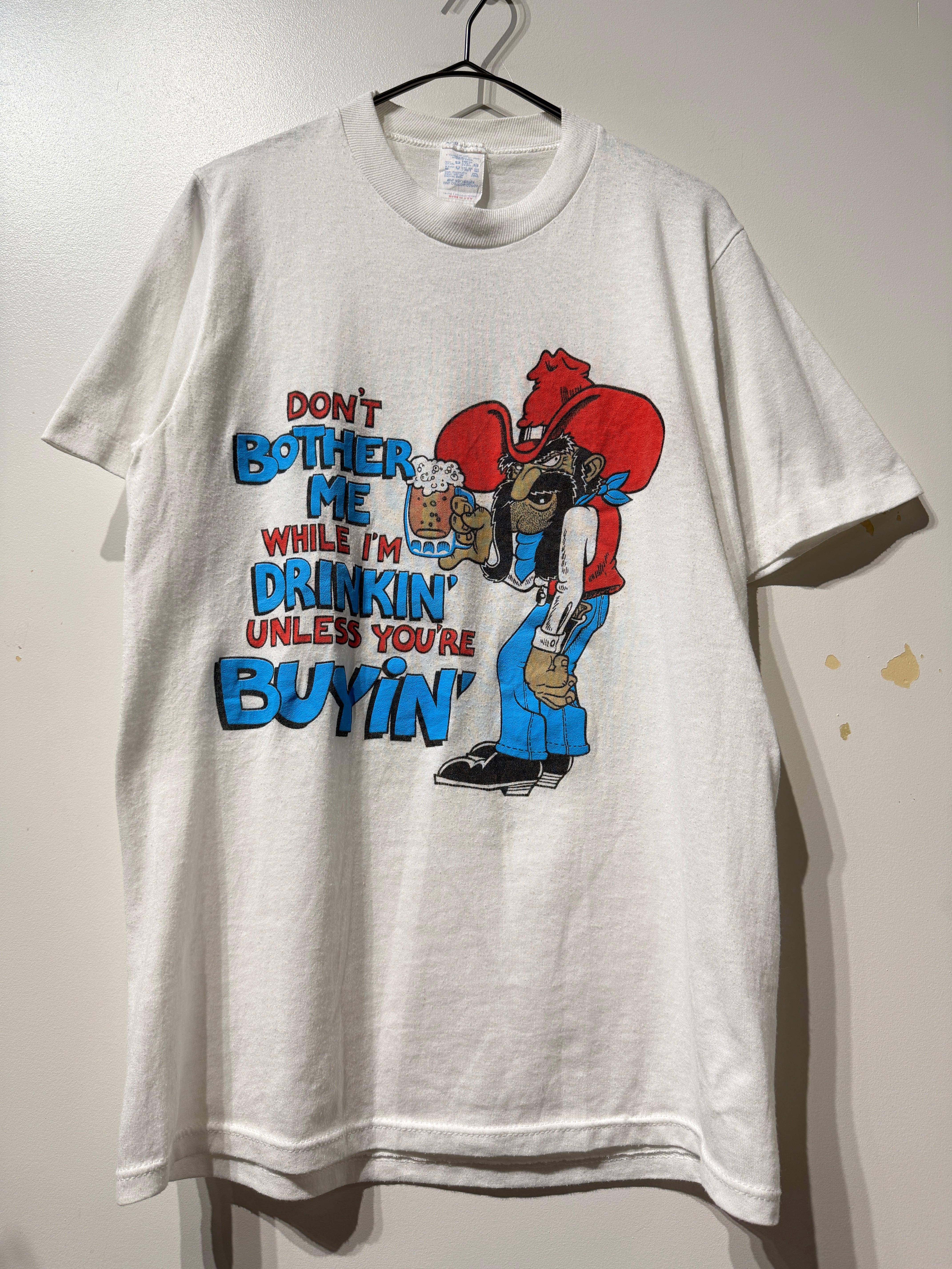 (CS2524)80's JERZEES drinking cowboy joke tee made in USA