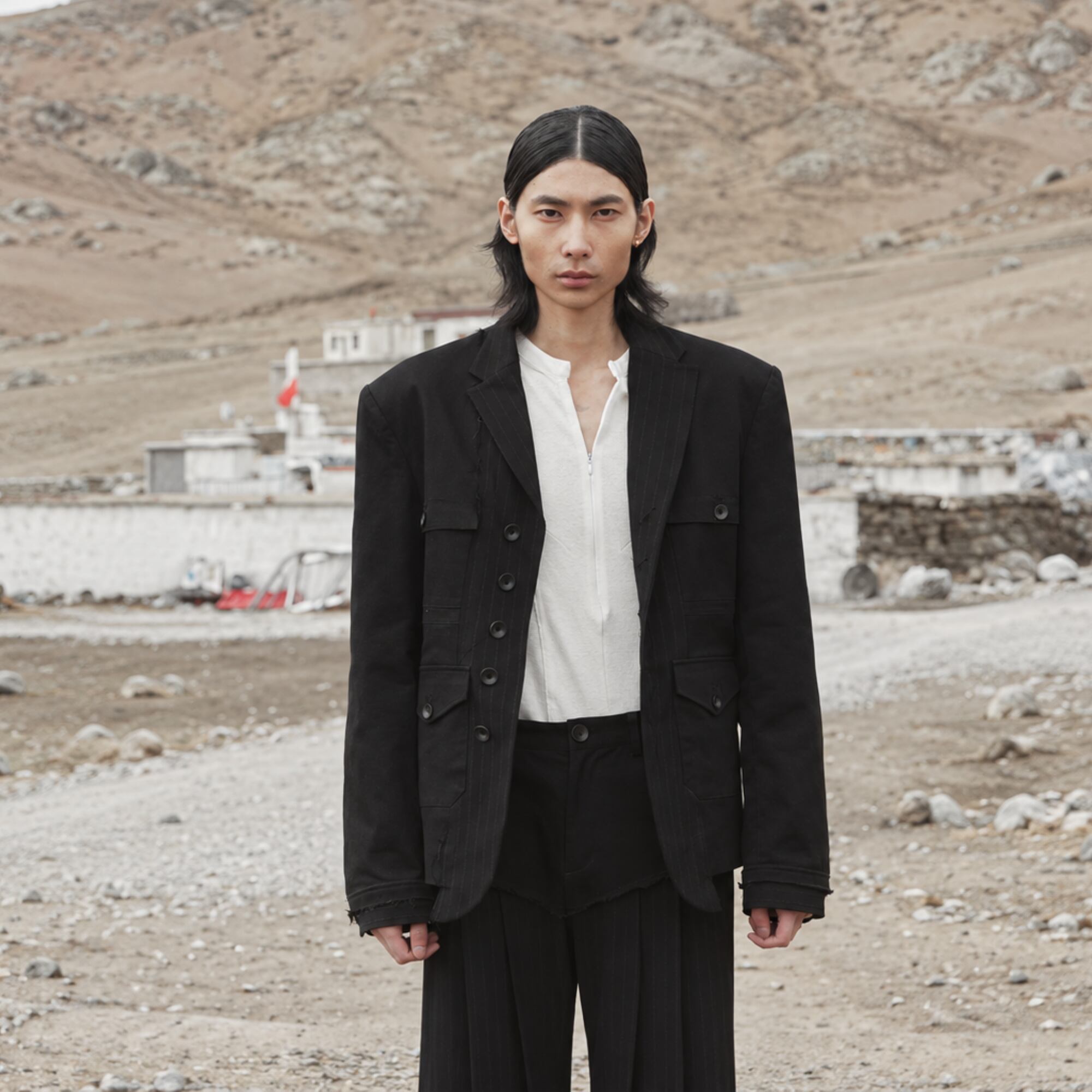 【ORV0104】Raw-Edge Panel Workwear Suit Jacket