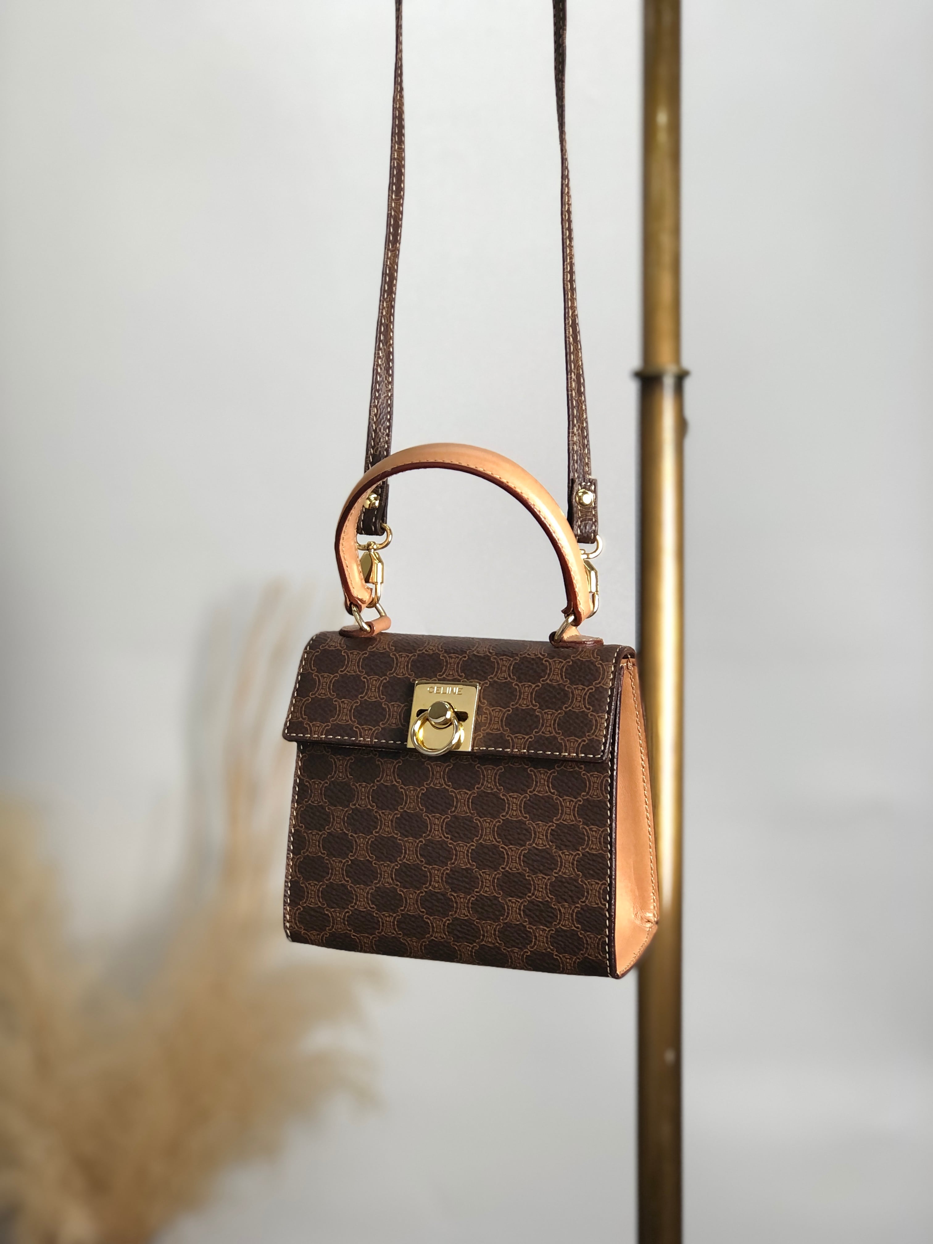 CELINE セリーヌ マカダム ショルダーバッグ ブラウン ガンチーニ PVC  