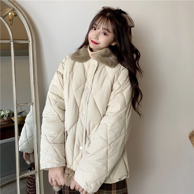 ファーカラージャケット ウィンタースタイルルーズコート コットン 冬物 萌量不足6059028323