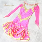 社交ダンス 衣装 白樺ドレス ラテン ドレス ワンピース 黄色 ピンク デモ 競技 ダンス パーティ 発表会 鮮やか かわいい ピンク系 イエロー系 フォーマル ダンス衣装 女性用 おしゃれ ステージ衣装 ビビッド コスチューム ダンスパーティ