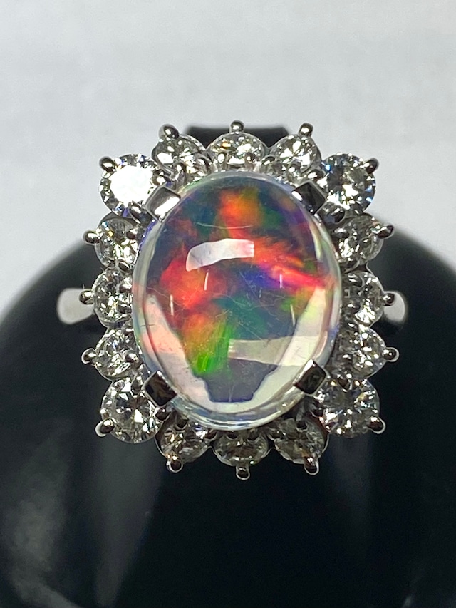 【3日以内返品可（※カード/キャリア決済の場合）】ウォーターオパール 5.33ct / ダイヤモンド 計1.31ct Pt リング【リフレッシュメント(新品仕上げ・補修・洗浄等済)】