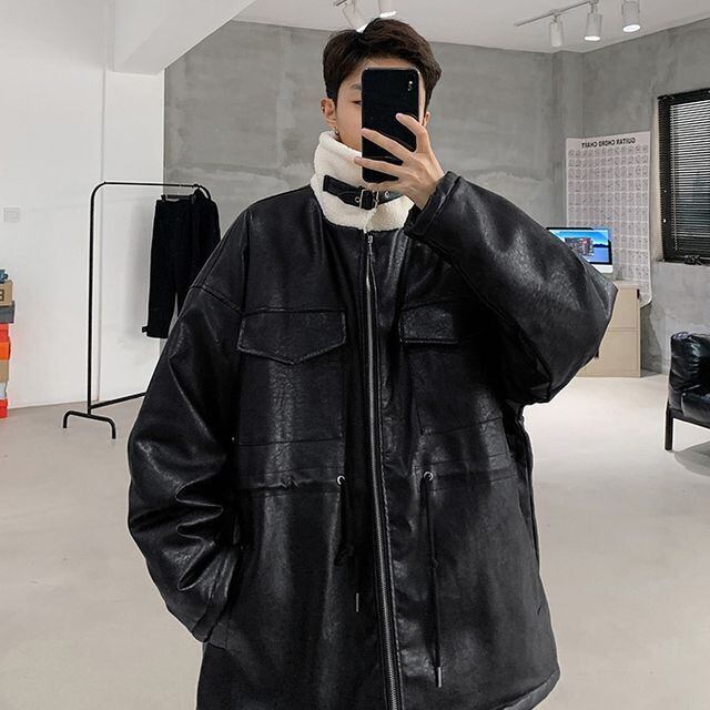 【予約販売】ライダースジャケット アウター ベルト レザー ショート丈 メンズ ブラック 防寒 お洒落 カジュアル ベーシック 秋冬 大きいサイズ M/L/XL