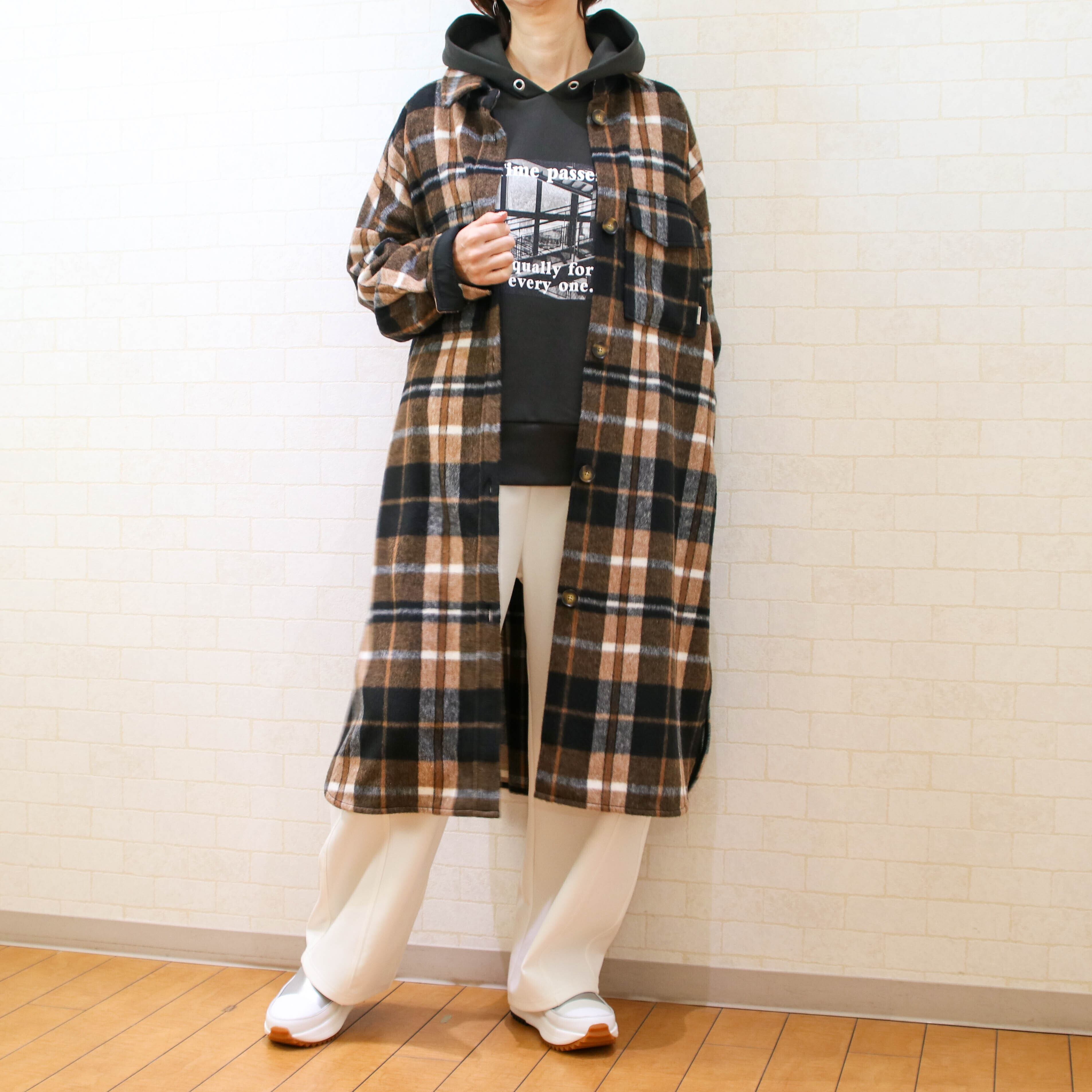 ayane(アヤン) 895118】チェックシャギーロングシャツコート 