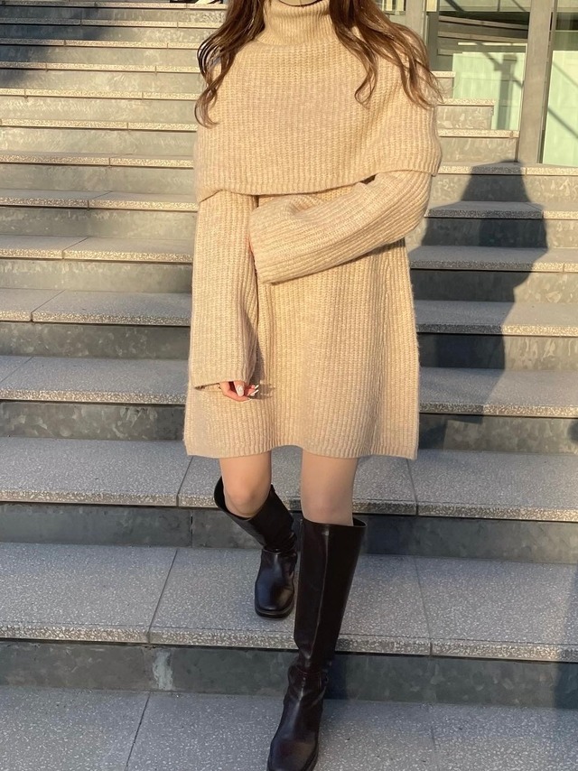 poncho set knit op（ cappuccino ）