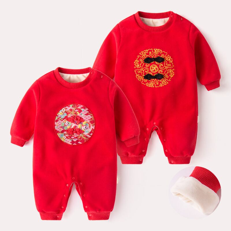 赤ちゃんの秋と冬のプラスベルベット唐スーツのワンピースのスーツの女性の新生児の年 Duduベイビー49755695133