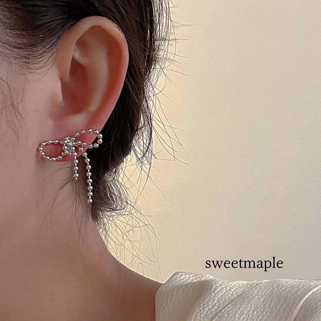 nanamama ボールチェーン リボン ピアス 2個セット 即納】ボールチェーンリボンピアス | sweetmaple