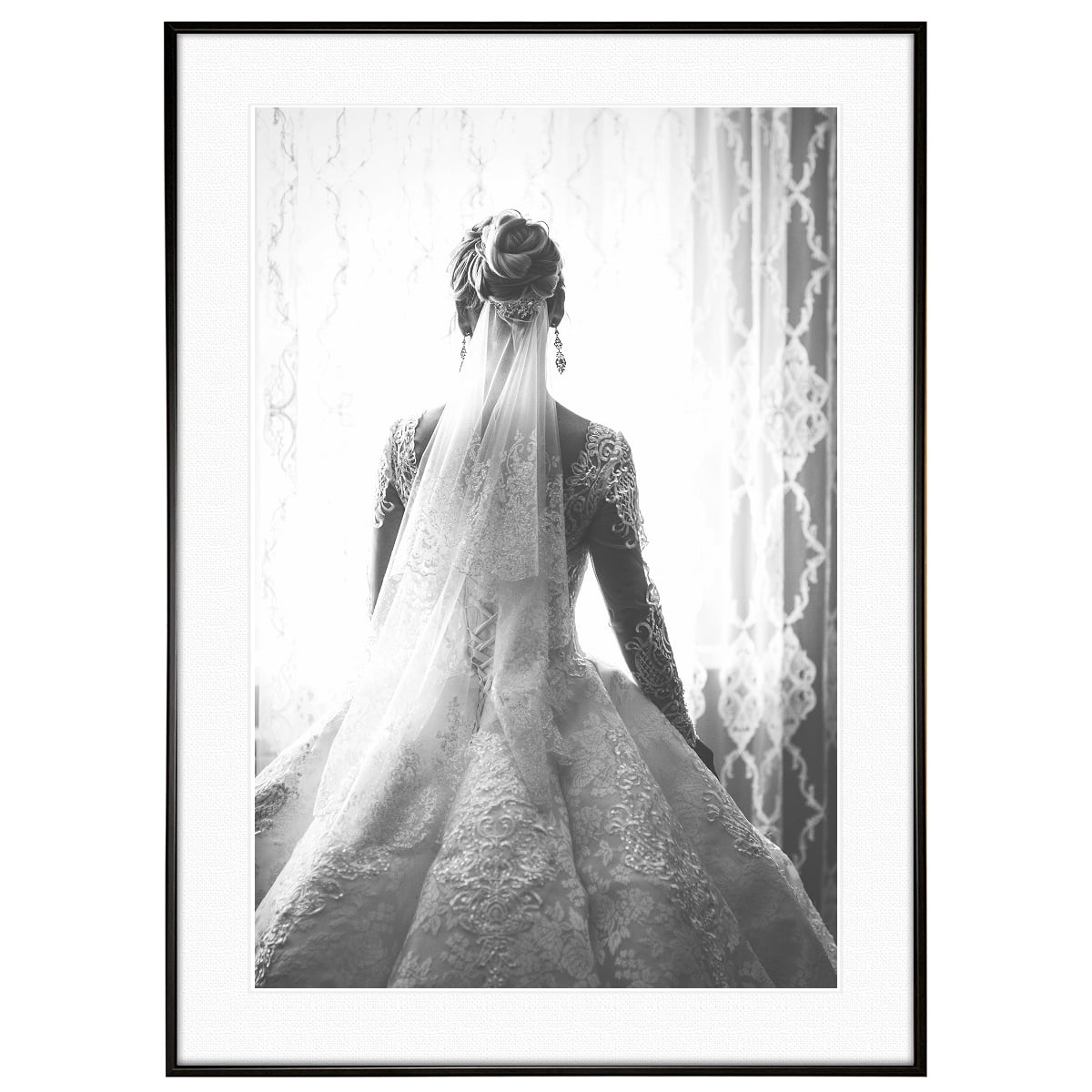 人物写真 ウェディングドレスを着た女性 インテリアアート モノクロポスター額装 AS3075