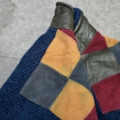 leather switching design knit blouson