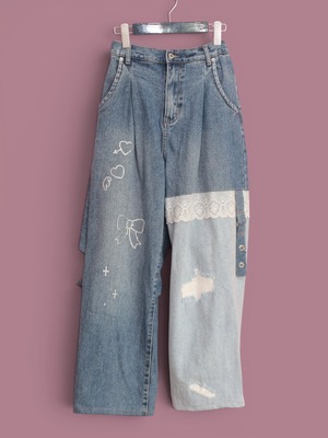 rhinestone art denim pants