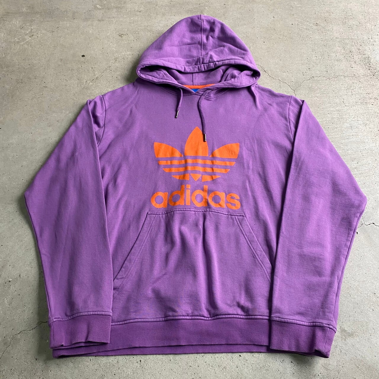 ビッグサイズ Adidas アディダス トレフォイルロゴ ビッグロゴプリント スウェットパーカー メンズ2xl レディース 古着 プルオーバーパーカー パープル 紫 パーカー Swe30 Cave 古着屋 公式 古着通販サイト