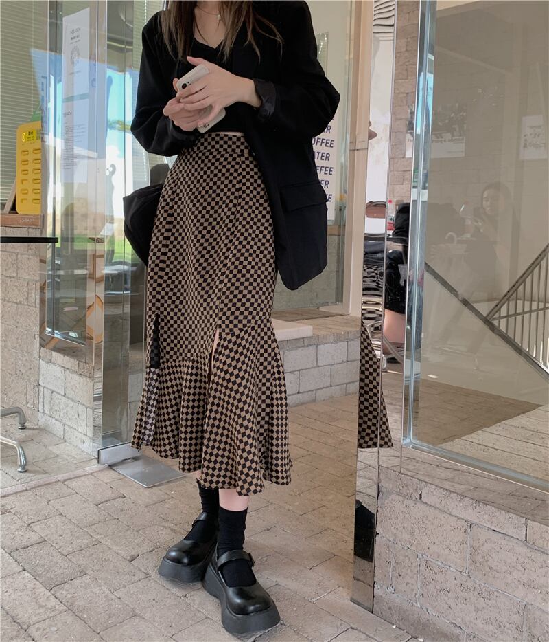 スタンダードハイウェストスカート オータムドレス ロング レトロ 秋物 モンロー57017934994