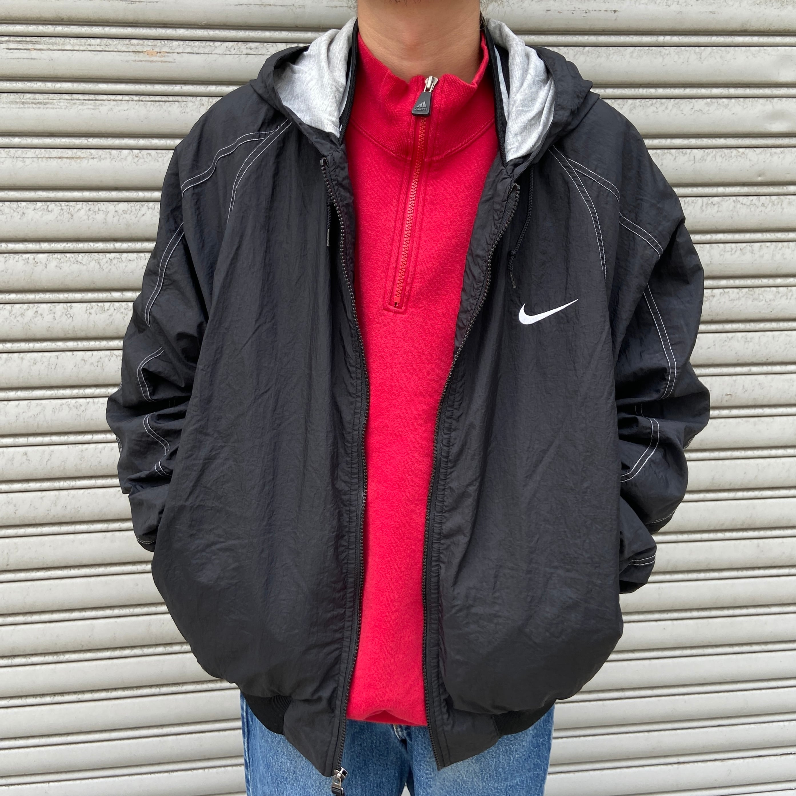 NIKE　ナイキ　ナイロンジャケット　XXL　オーバーサイズ　白タグ　黒　90s