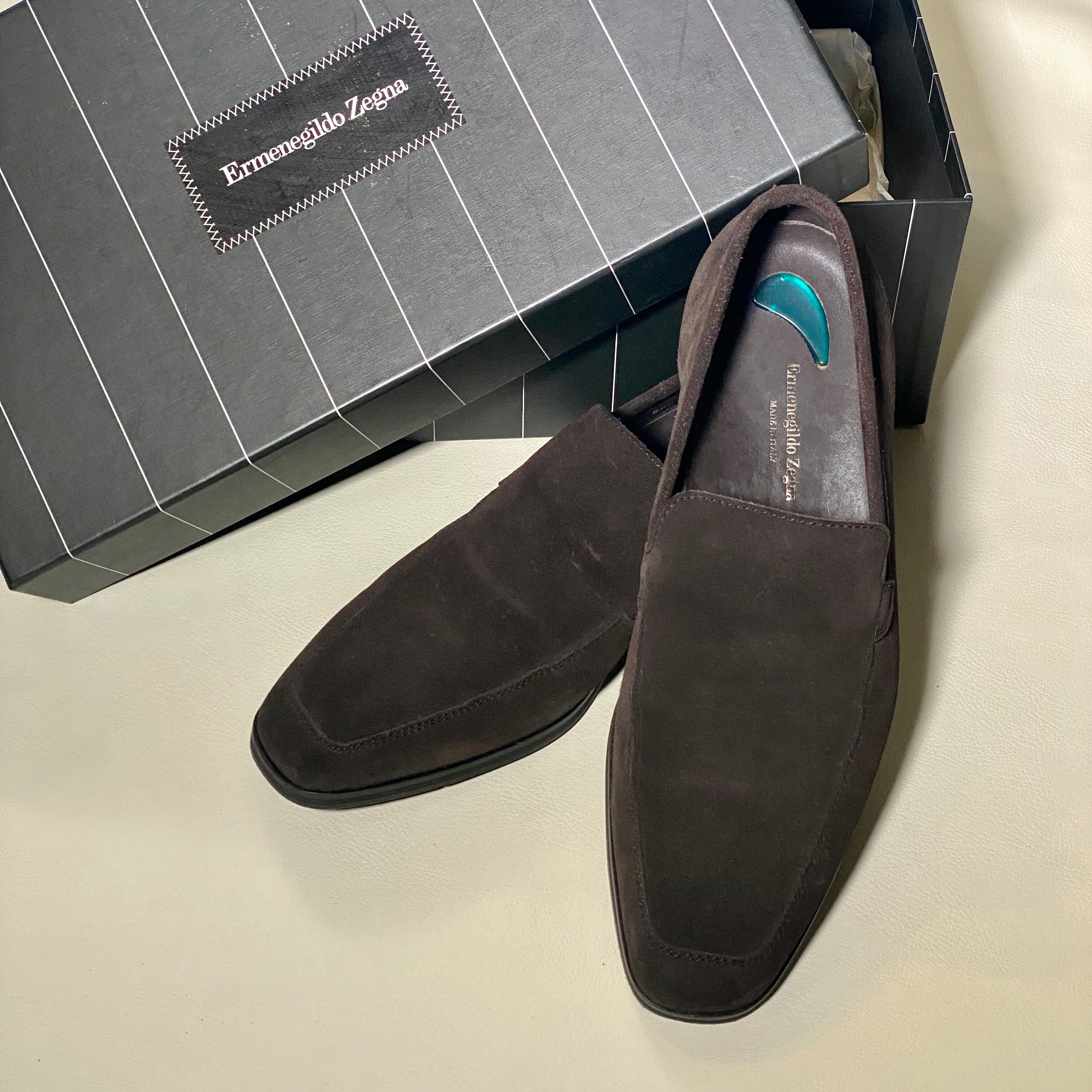 ERMENEGILDO ZEGNA brown suede leather loafers | NOIR ONLINE