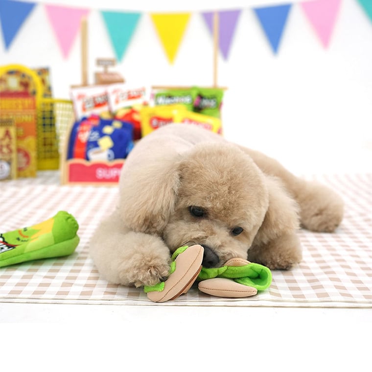 super snack play toy 4color / 犬 おもちゃ ノーズワーク トイ ペット用 カシャカシャ 噛む 音が鳴る 知育玩具 鳴き笛入り 可愛い わんちゃん おもちゃ おやつ隠し ストレス解消 韓国 ペット用品
