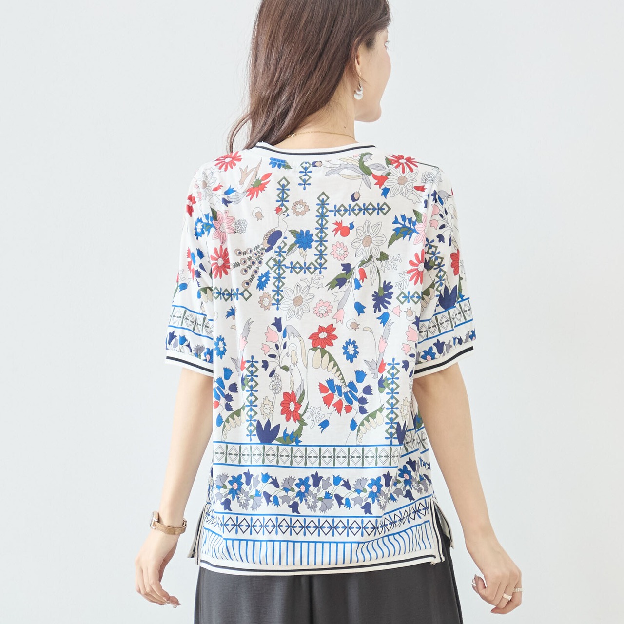 TRUBE ボタニカルプリントTシャツ【M~L】ホワイト