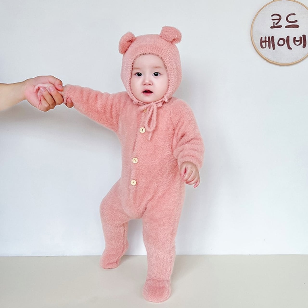 fuwafuwa baby rompers / pink │ふわふわジャンプスーツ クマ 帽子