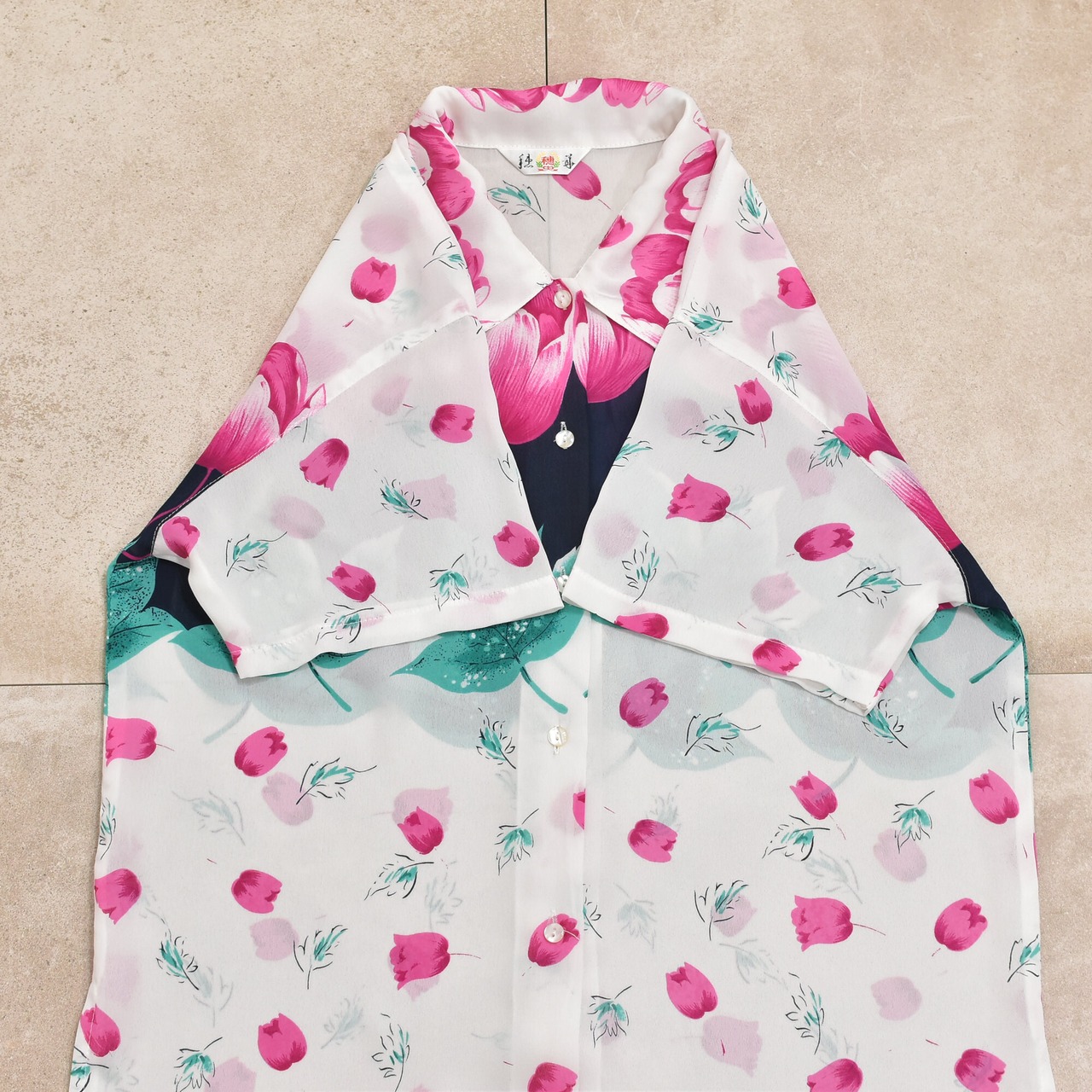 90s～ Asian vtg flower pattern chiffon shirt