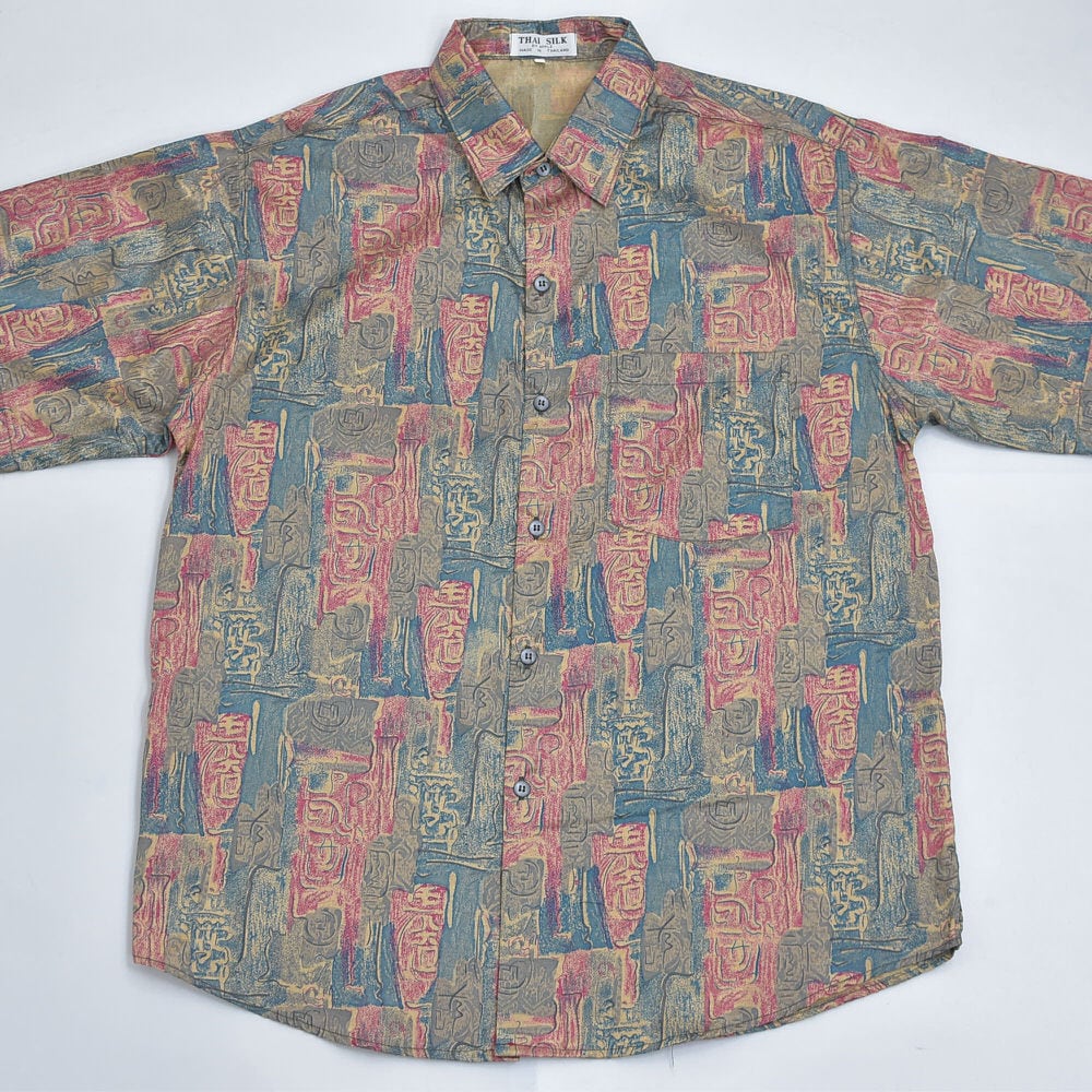 80~90s THAI SILK by APPLE 幾何学模様 総柄 シルクシャツ 80~90s THAI SILK by APPLE 幾何学模様 総柄 シルクシャツ