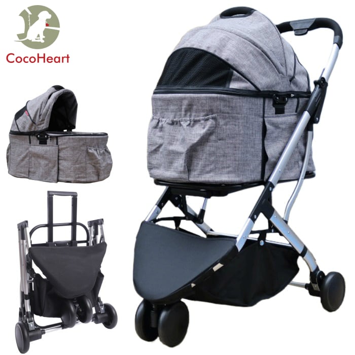 2way 3輪 ペットカート(グレー) ココハート シュシュ ペットバギー  