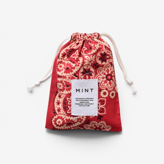 MINT ヴィンテージバンダナ 巾着ポーチ レッド Sサイズ
