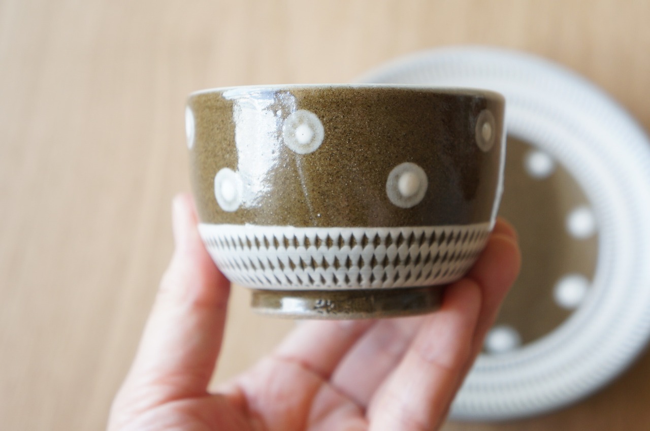 小石原焼　蔵人窯　新作 丸コーヒーカップ&ソーサー ④ [29-498]