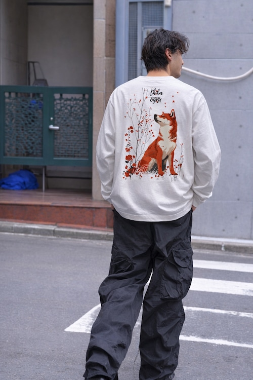 柴犬 バックデザインロングスリーブTシャツ ルーズシルエット
