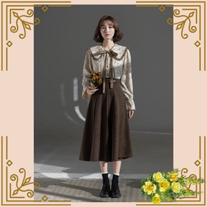 ♦クラシックリボン襟フリルデザインブラウス♦trnd036