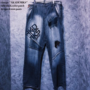 【 doppio】vintage “AKADEMIKS” fade black color patch design denim pants