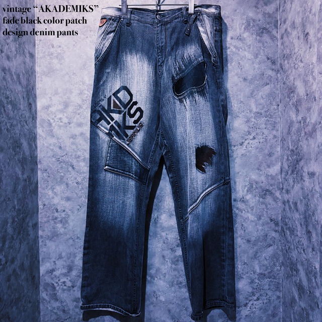 【 doppio】vintage “AKADEMIKS” fade black color patch design denim pants