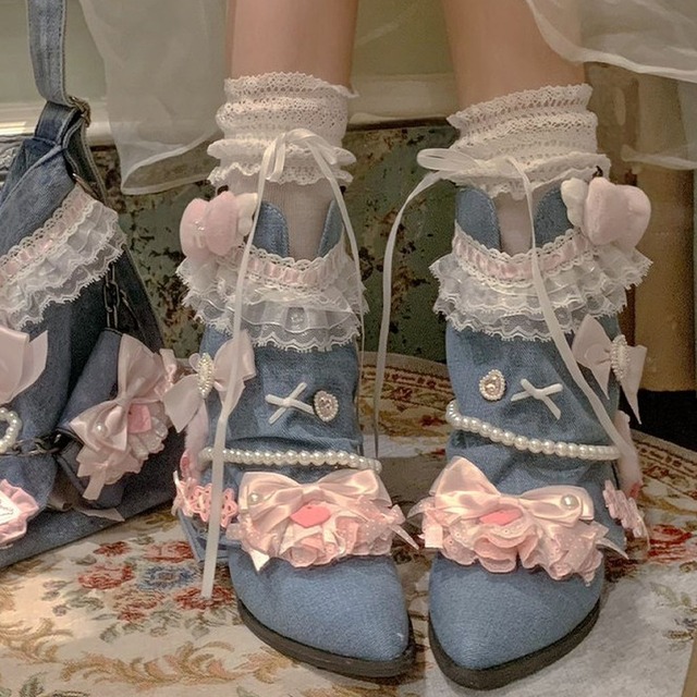 レースデニム姫リボンブーツ